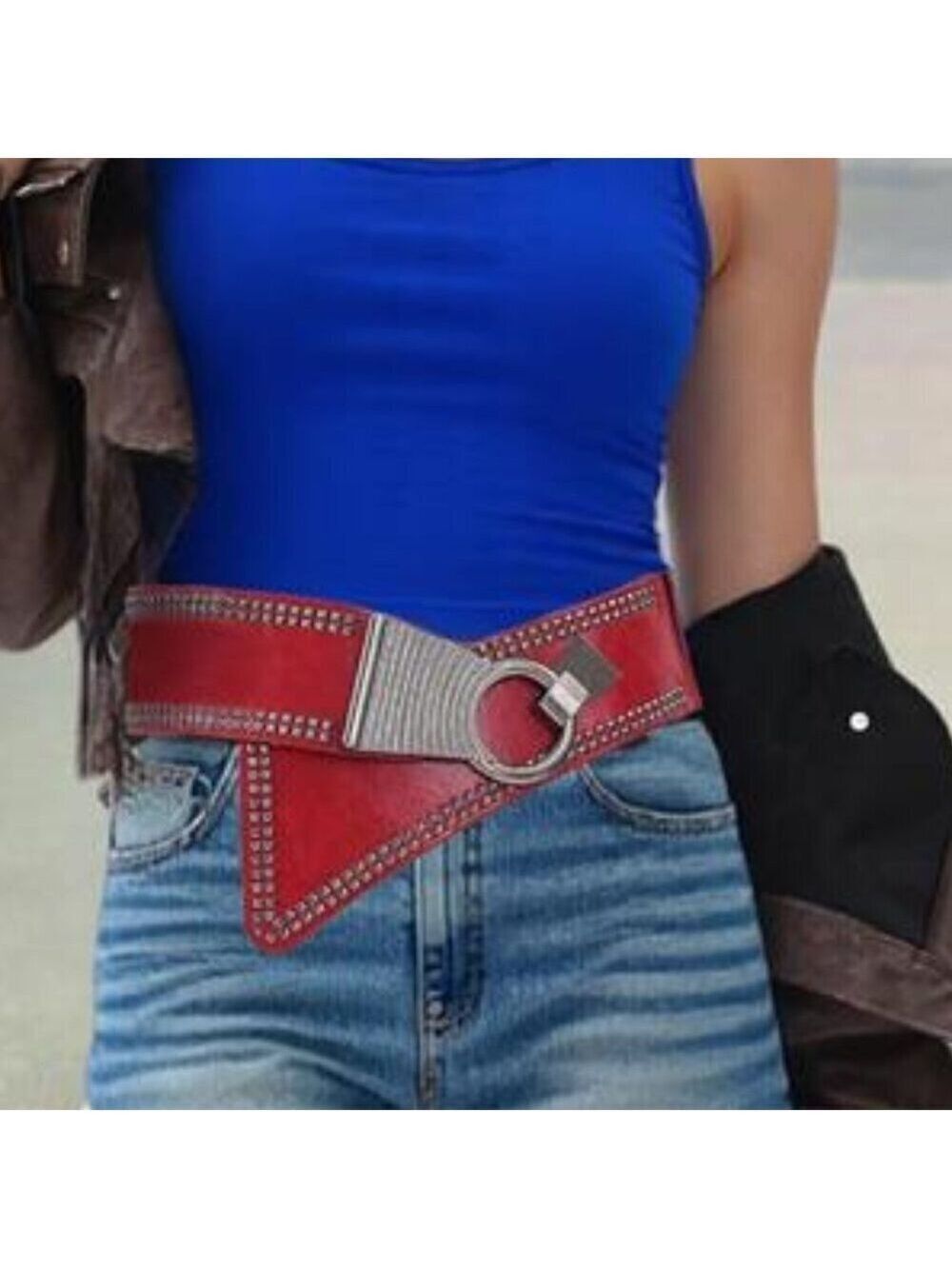 Fashion Wide Waist Belt Elastic Stretch Cinch Belts With Interlock Buckle Red OS